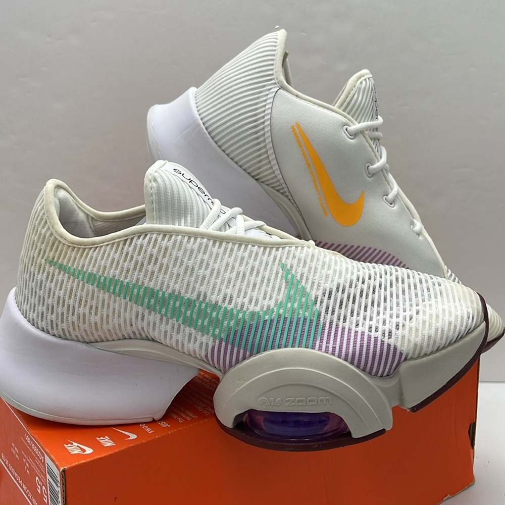 Nike WMNS White Sneakers with Orange and Green Swooshes NIKE AIR ZOOM SUPERREP 2 - Picture 7 of 16